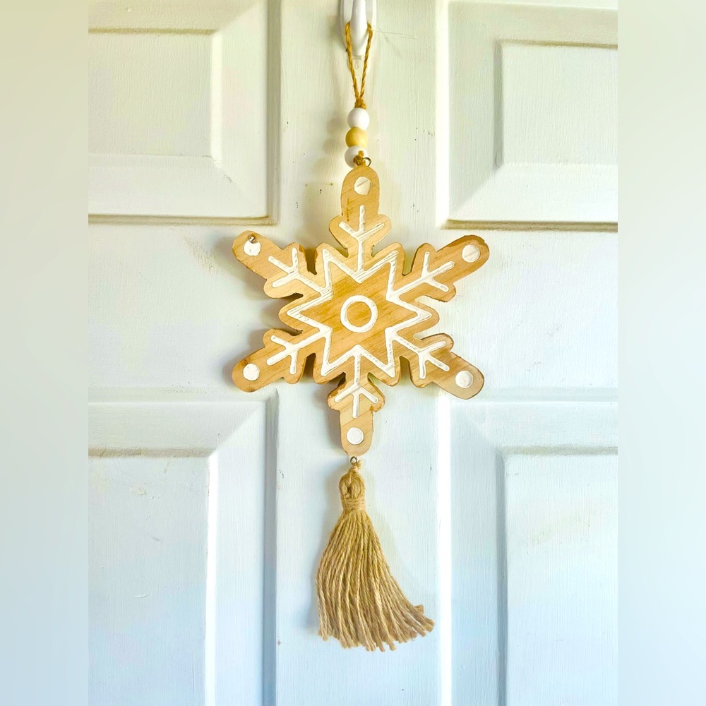 *Cutout Snowflake Wood Ornament with Tassel